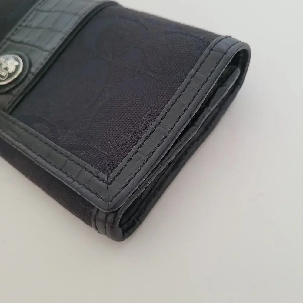 COACH Signature C Black Canvas Faux Leather‎ Bifold Continental Wallet Women's